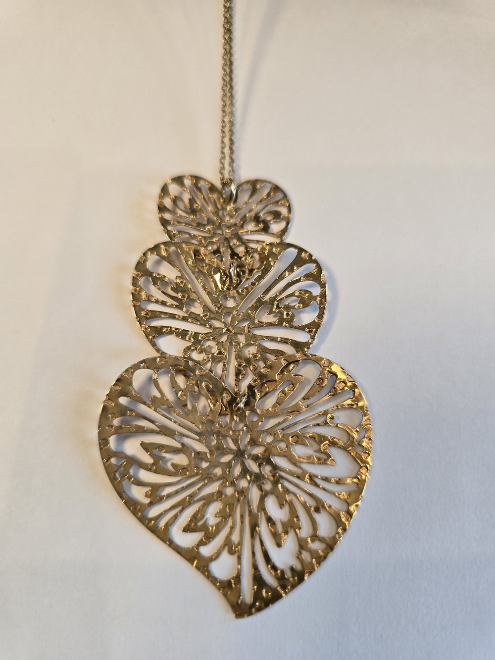 STERLING VERMEIL Gold Filigree Triple-Heart Pendant Necklace - Women Jewelry - Picture 3 of 15